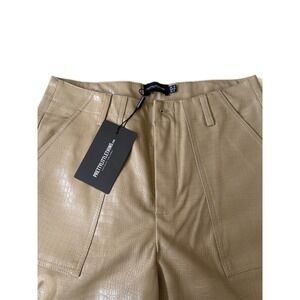 PrettyLittleThing Stone Croc Faux Leather Wide Leg Trousers Pants Beige US 6 NEW